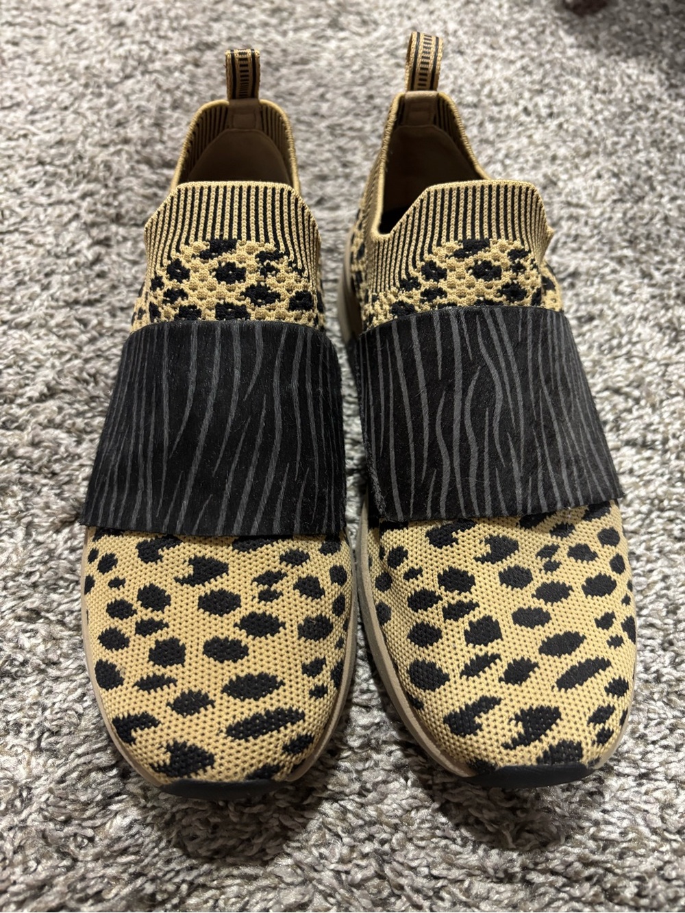 Mark Nason Leopard Knit Slip-On Sneakers in Tan and Black